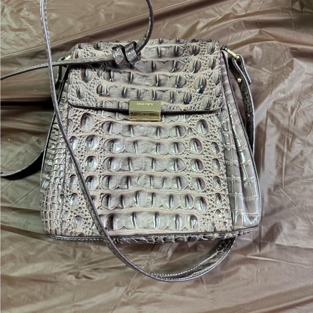 Brahmin Black Embossed Crossbody Bag with Glossy Finish